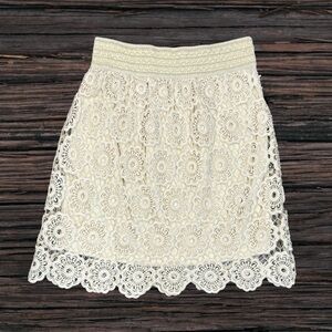 Papillon Blanc Cream Smocked A-line Mini Skirt